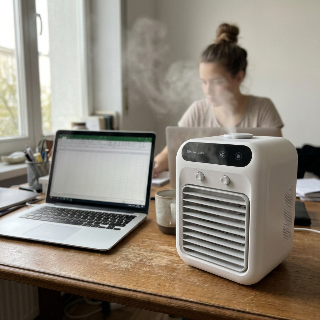 Person using the Frezoro Portable Cooling Fan while working